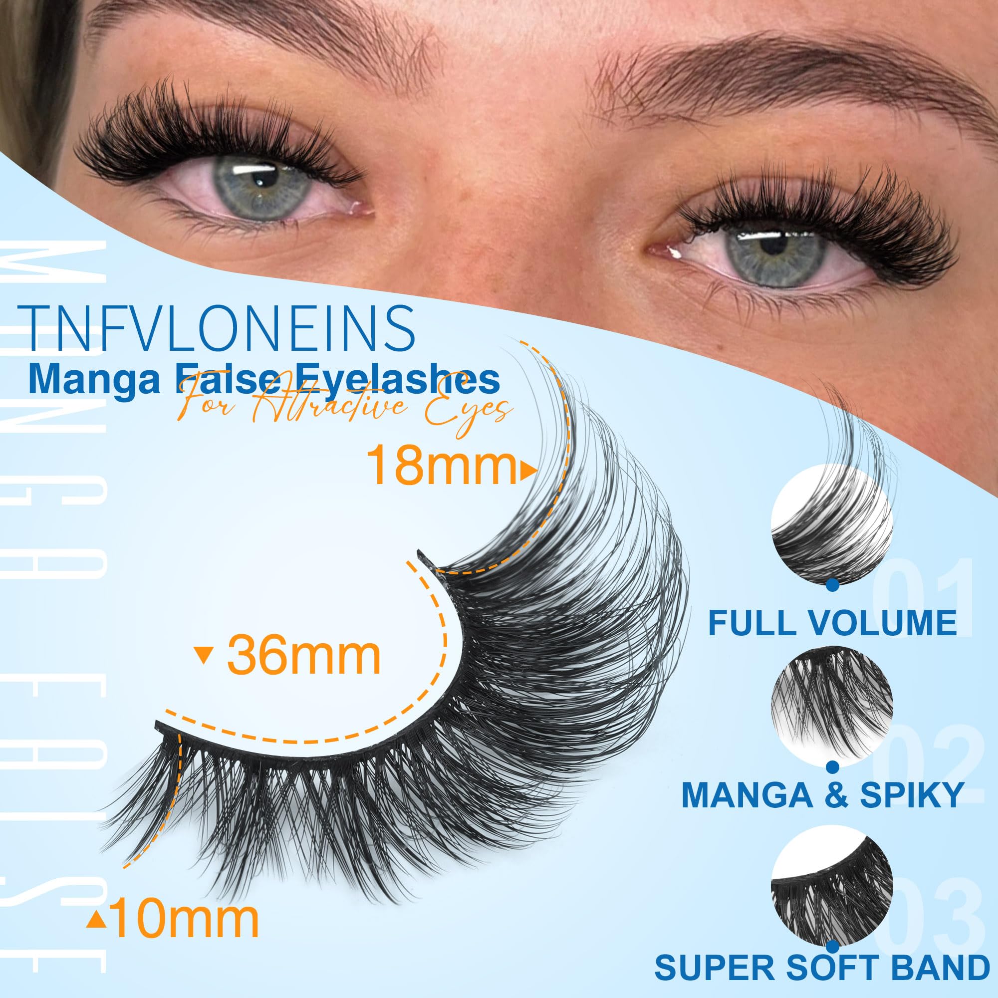 TNFVLONEINS soft anime lashes crafted from synthetic fibers for comfort