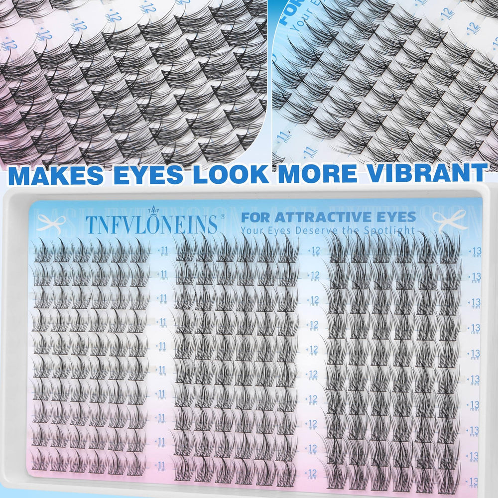 TNFVLONEINS soft tapered lashes close-up for natural open-eyed effect.
