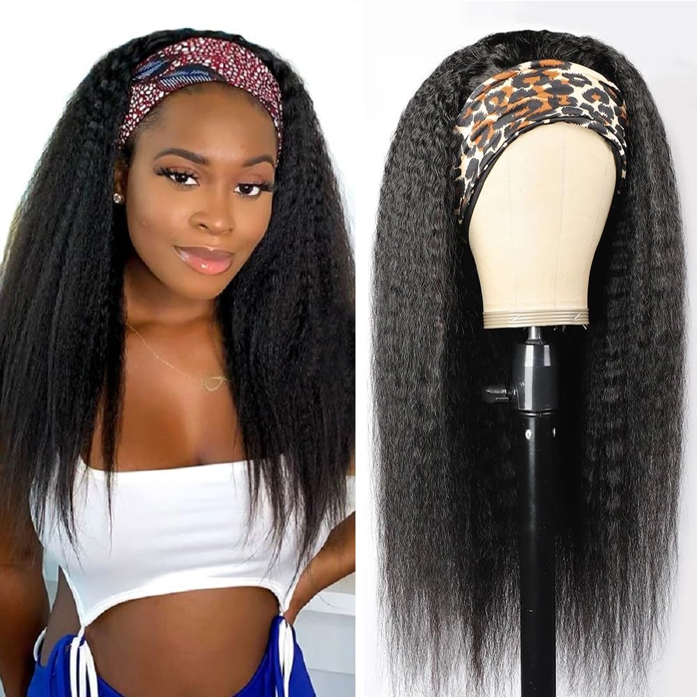TNICE kinky straight headband wig 18in front view highlights a natural, seamless look, ideal for everyday wear.