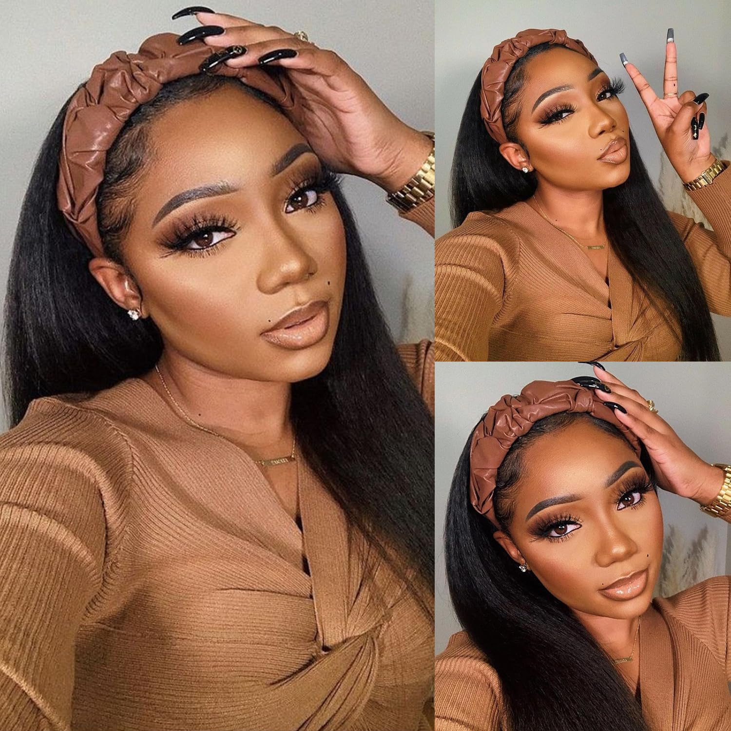 TNICE kinky straight headband wig 18in being worn for quick daily styling on the go.