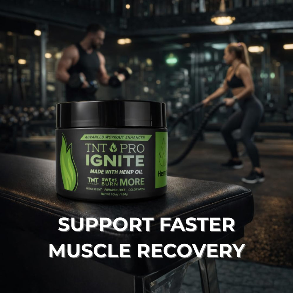 TNT Pro Ignite Sweat Cream apply-before-exercise highlights quick absorbency.