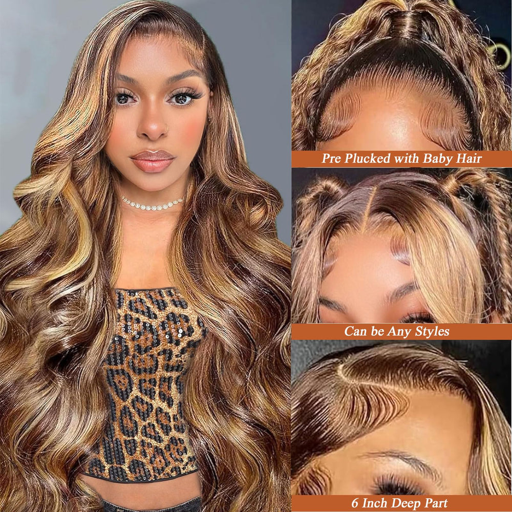 Tobeallo ombre highlights 13x6 lace-front close-up, natural blend for everyday wear