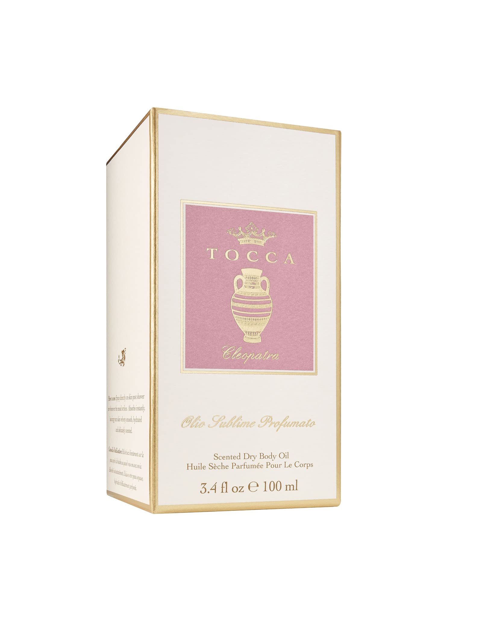 TOCCA Cleopatra dry oil highlights vanilla musk notes for a warm touch