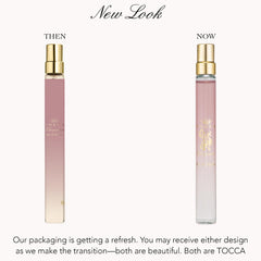 TOCCA Cleopatra bottle close-up highlighting warm floral notes ideal for date nights.