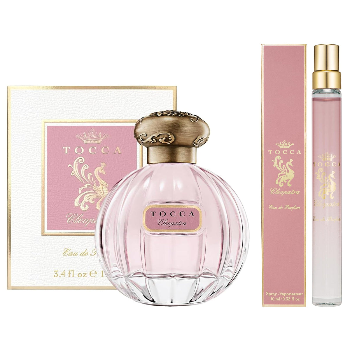 TOCCA Cleopatra perfume set bottle on a clean surface for evening wear.