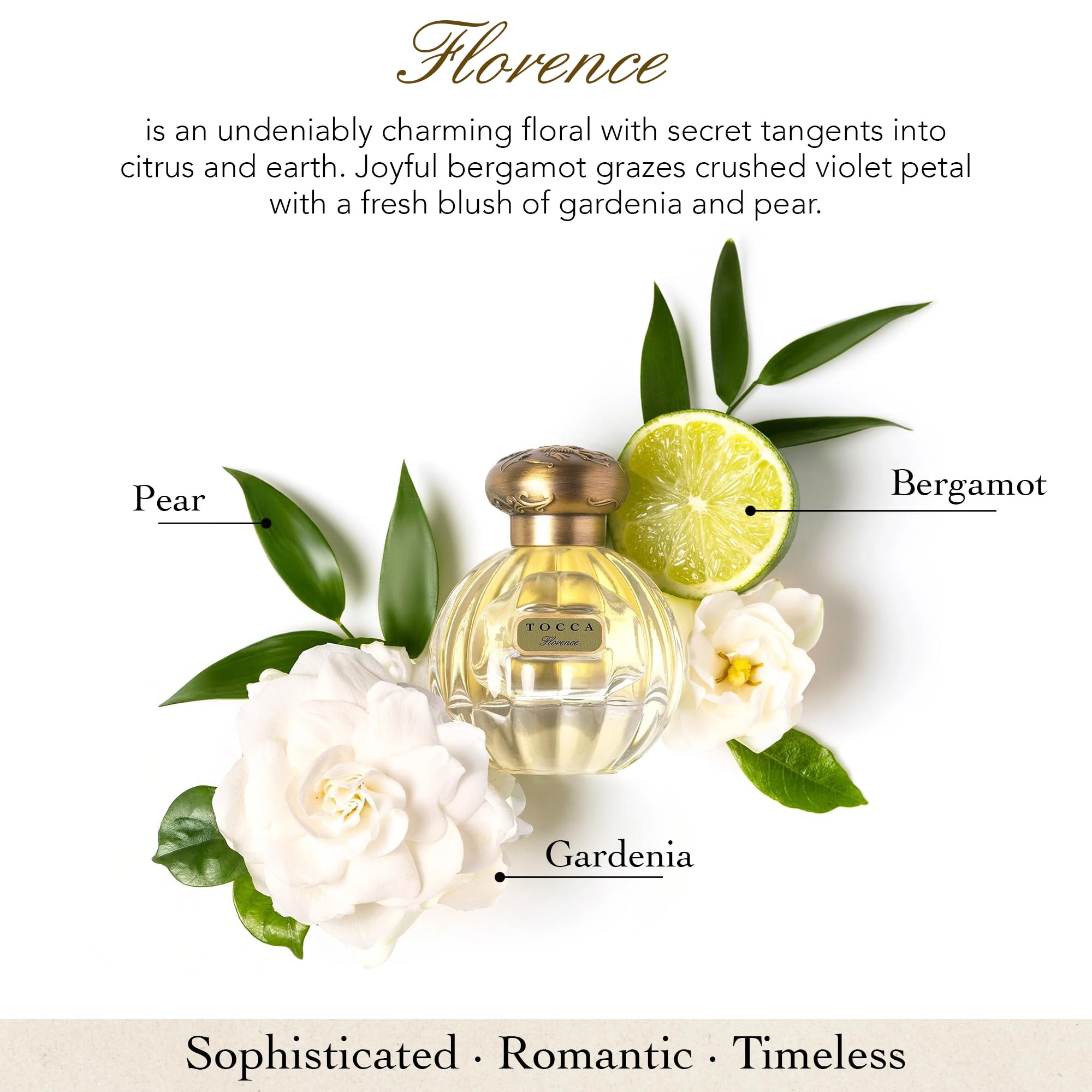 Tocca Florence notes of bergamot, pear, and gardenia evoke a romantic mood