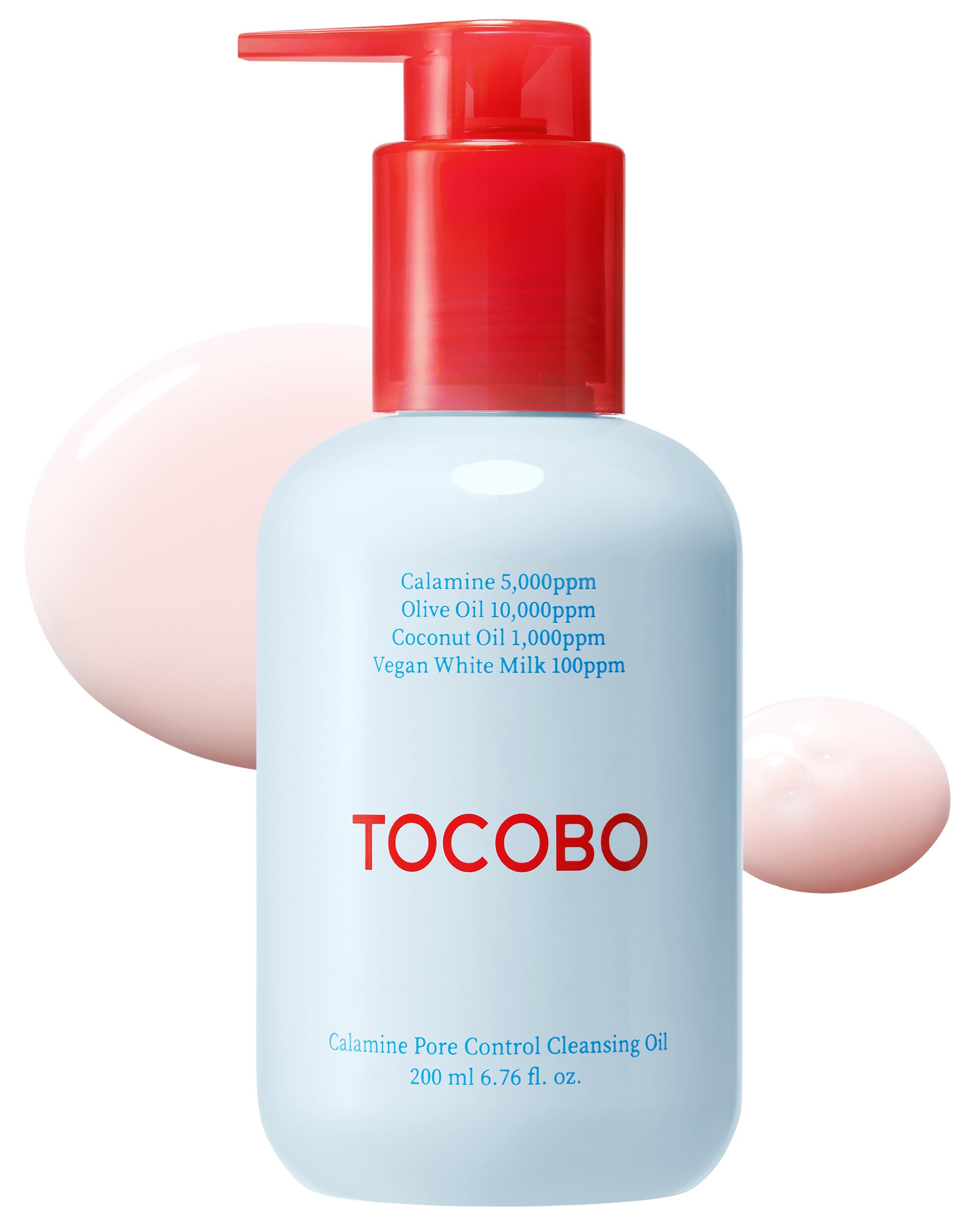 TOCOBO Calamine Pore Control Cleansing Oil bottle poured for gentle makeup removal
