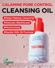 TOCOBO Calamine Pore Control Cleansing Oil milky emulsion texture close-up for easy makeup removal