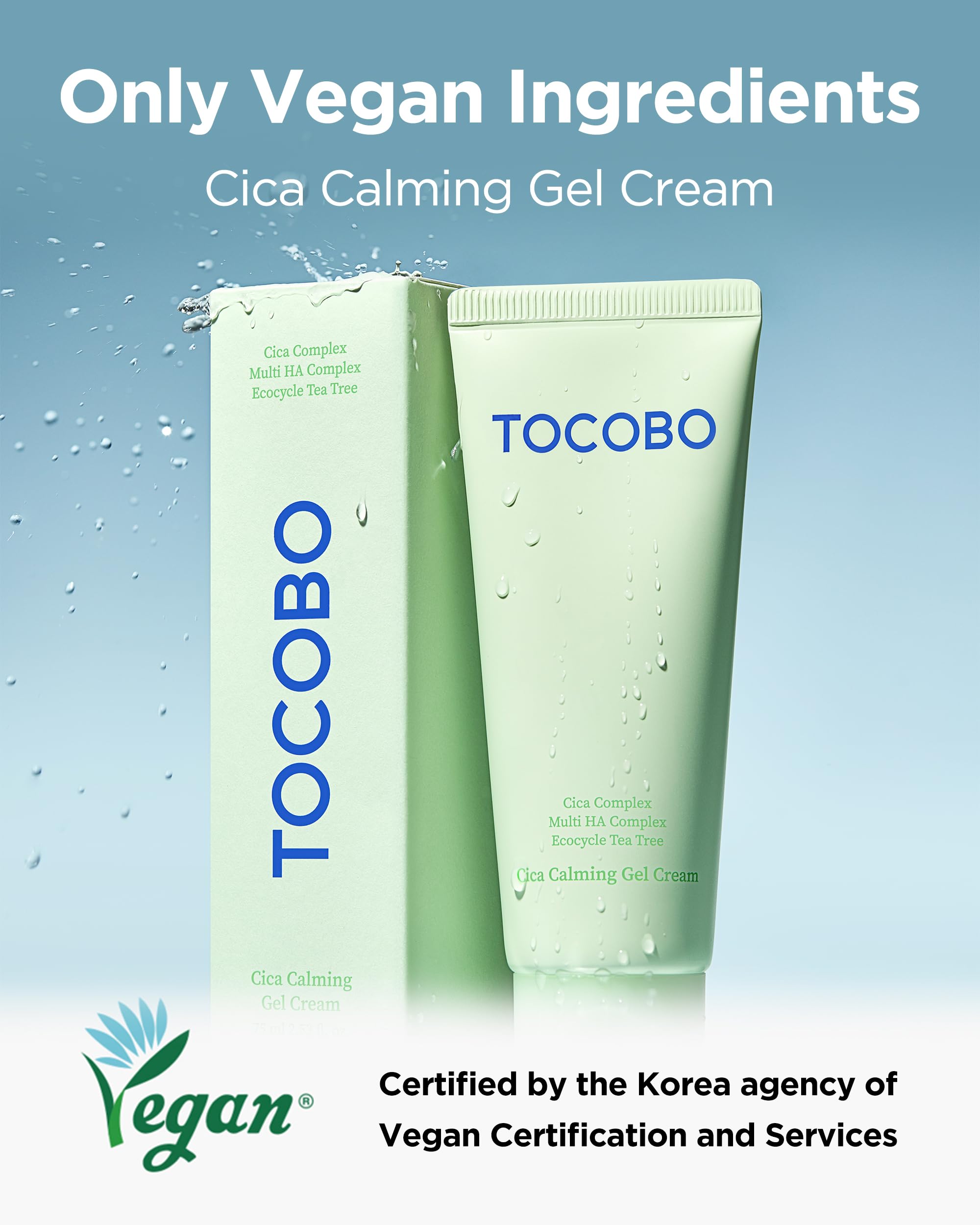 TOCOBO Cica Calming Gel Cream texture close-up appears lightweight pudding gel.
