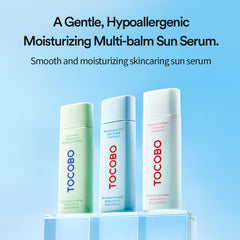 TOCOBO Cica Calming Sun Serum highlights 10-layer hyaluronic acid for hydration.