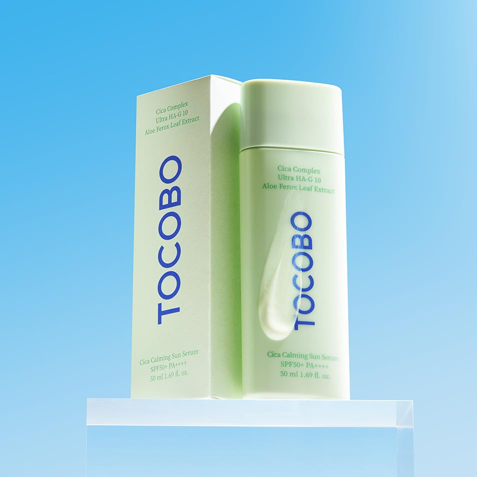 TOCOBO Cica Calming Sun Serum fermented cica leaf extract visual for calming care.