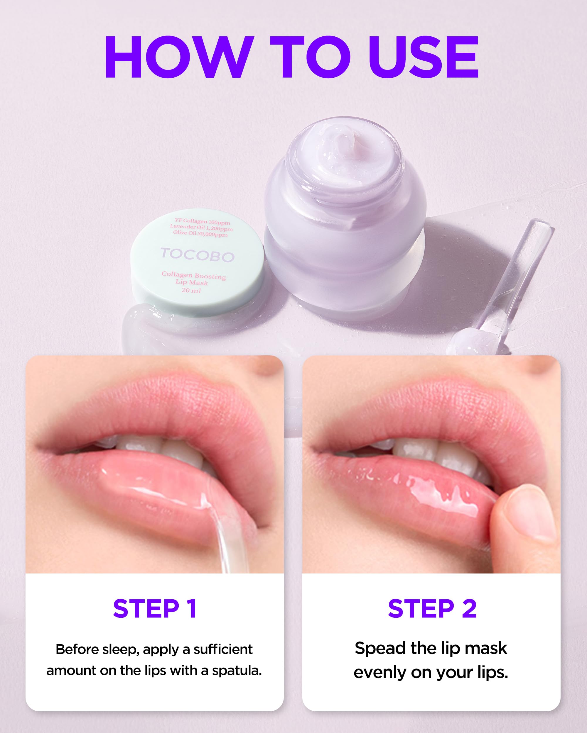 Lavender oil note in TOCOBO Lip Mask for calming aroma.
