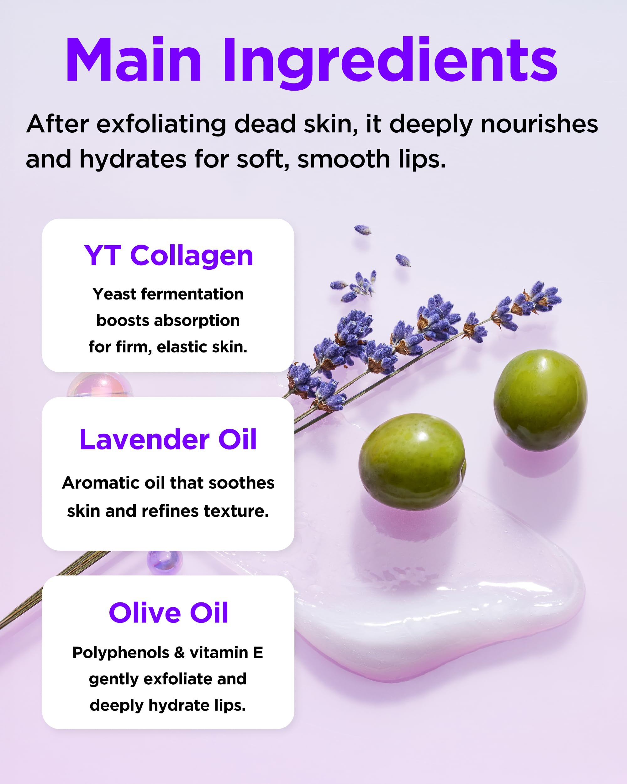Olive oil ingredient in TOCOBO Lip Mask emphasizes deep moisturization.