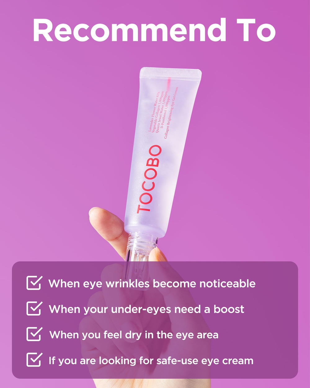 TOCOBO quick absorption lightweight gel for daily eye care.