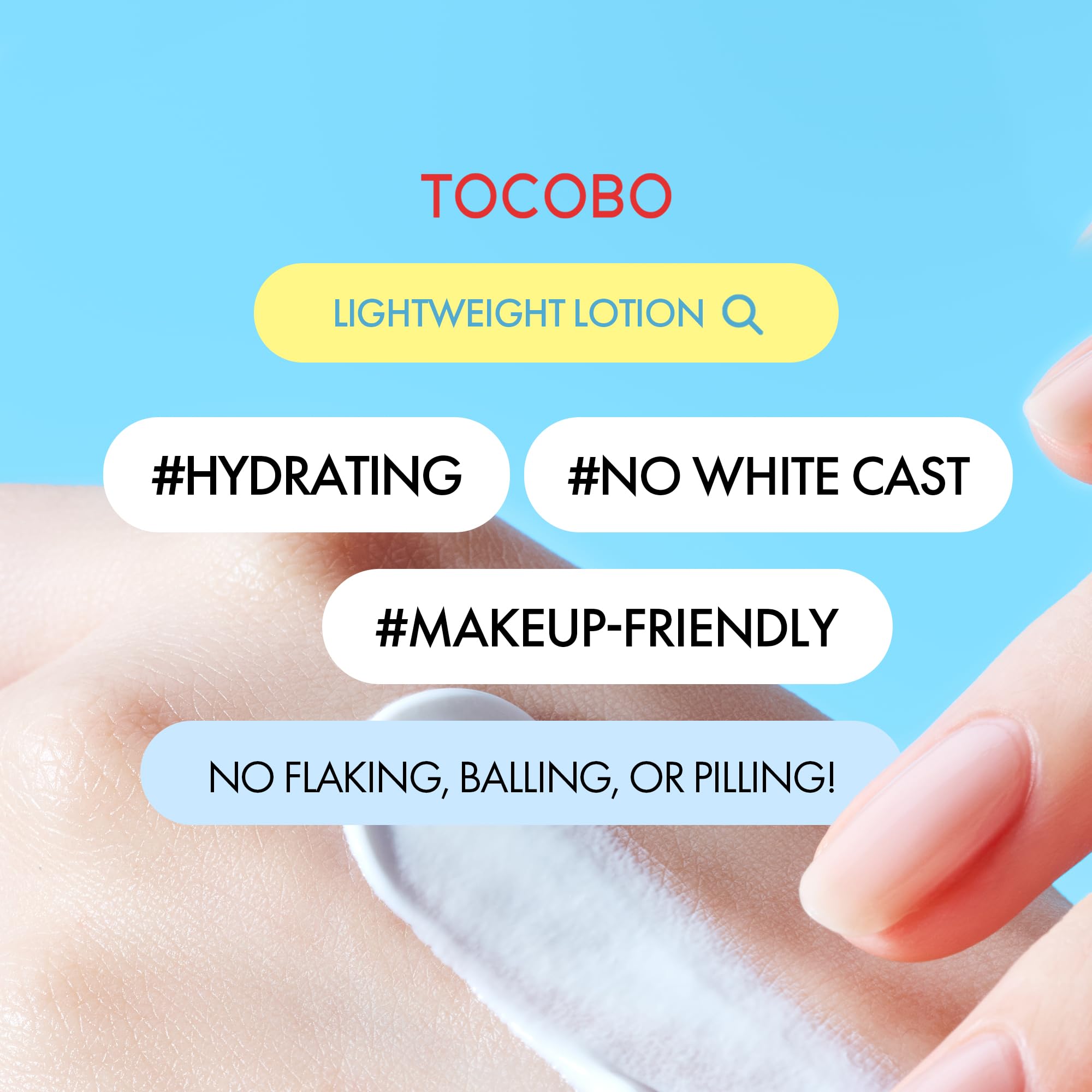 TOCOBO US Bio Watery Sunscreen on hands showing light, fragrance-free formula.