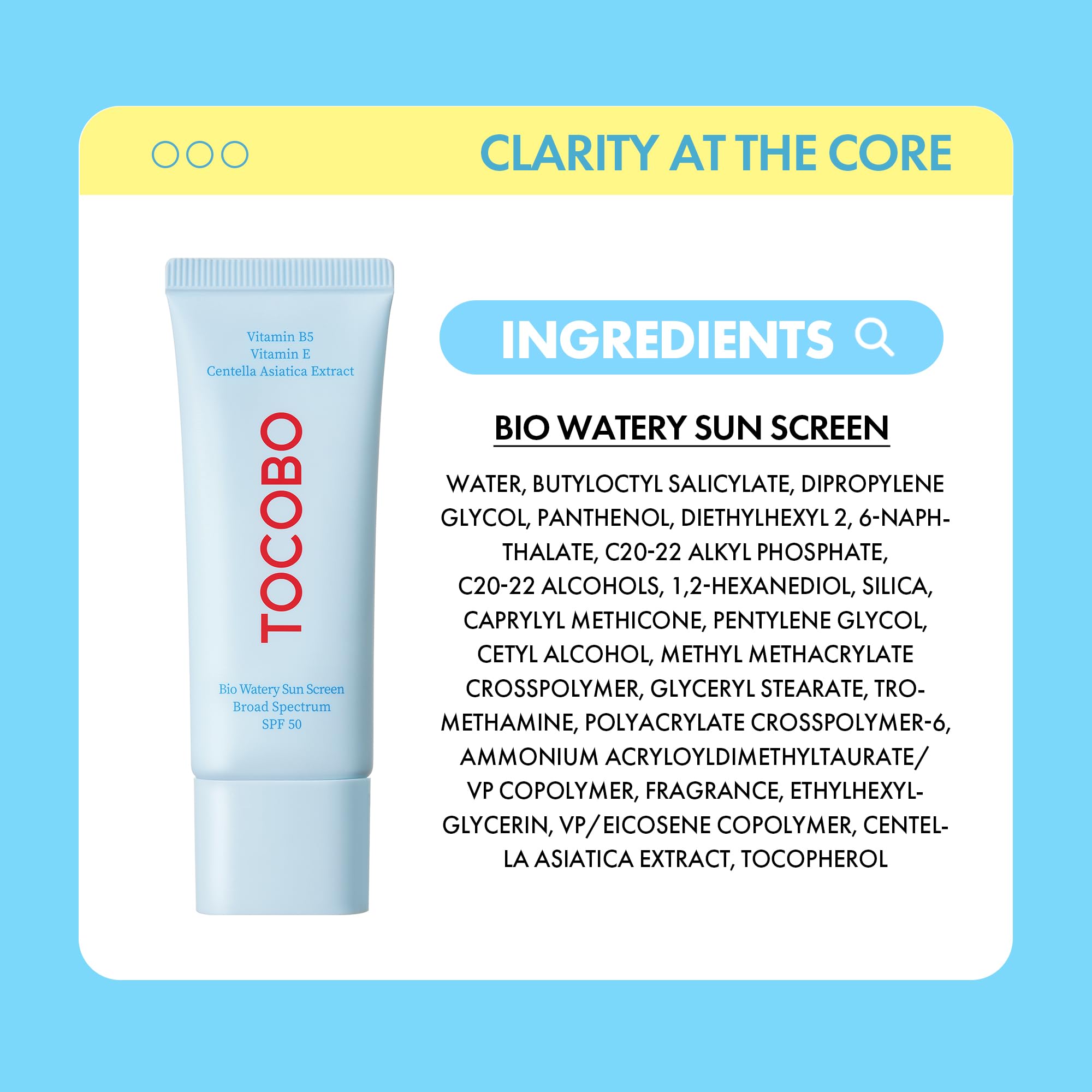 TOCOBO US Bio Watery Sunscreen compact packaging ideal for travel.