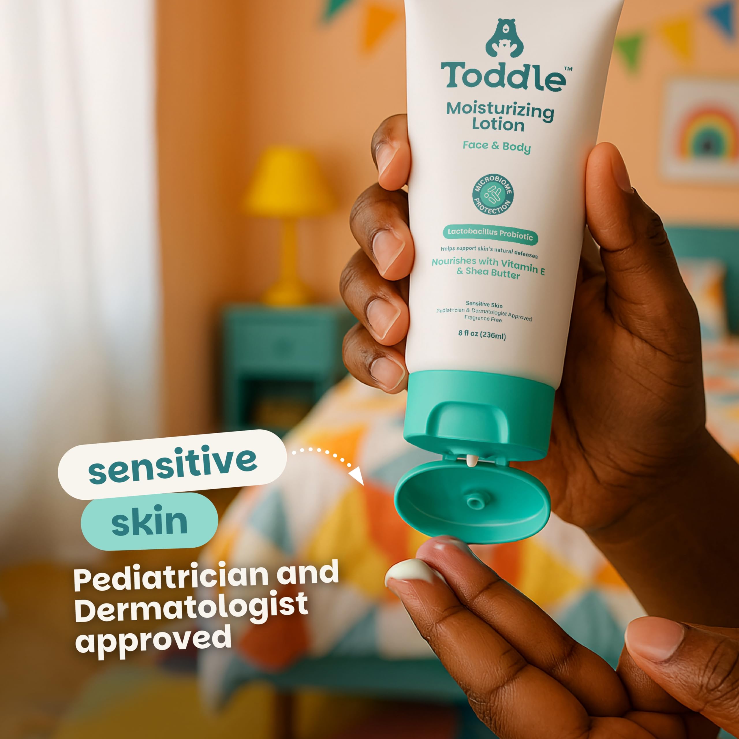 Fragrance-free Toddle label indicating safe care for sensitive skin