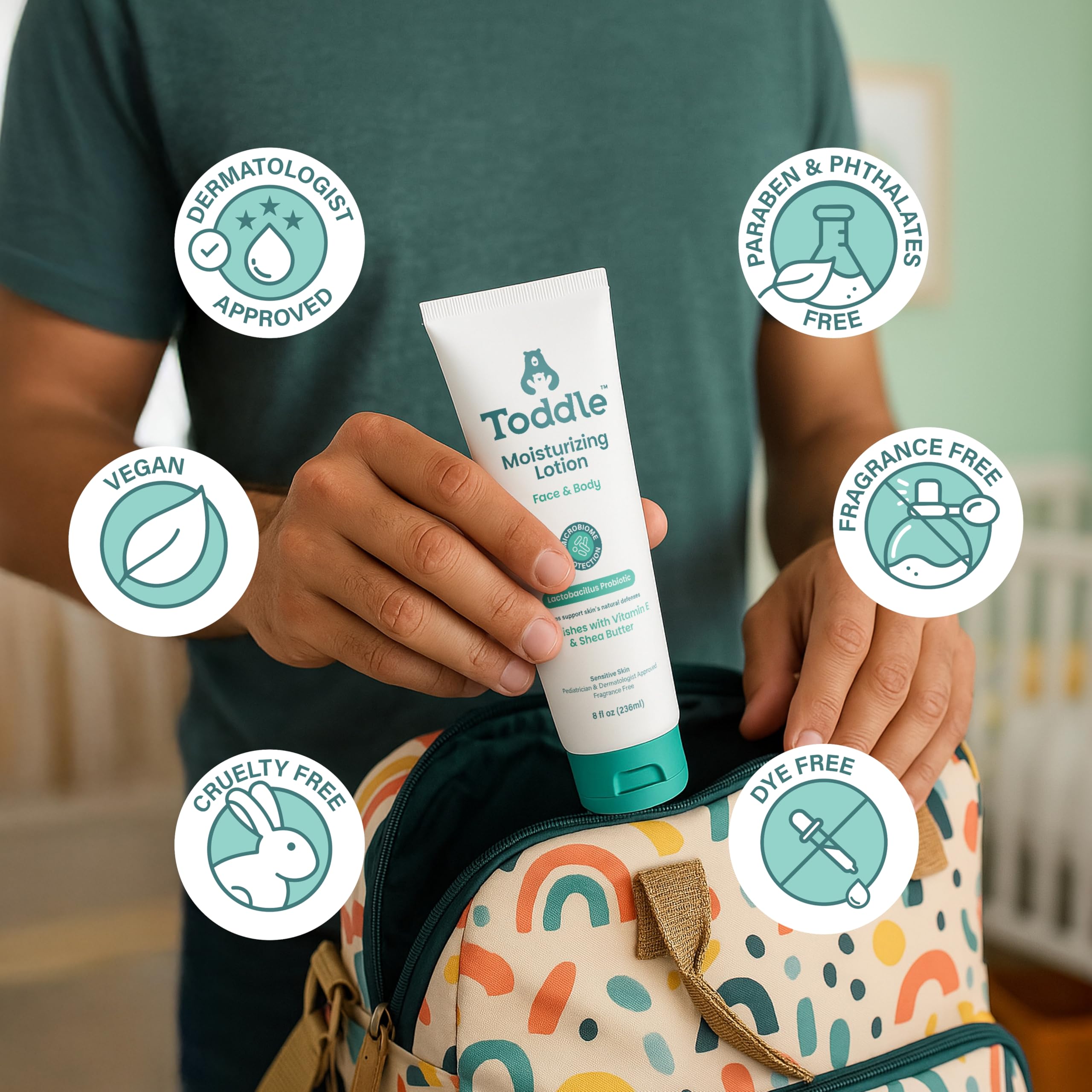 Travel-size Toddle bottle ready for an on-the-go skincare routine