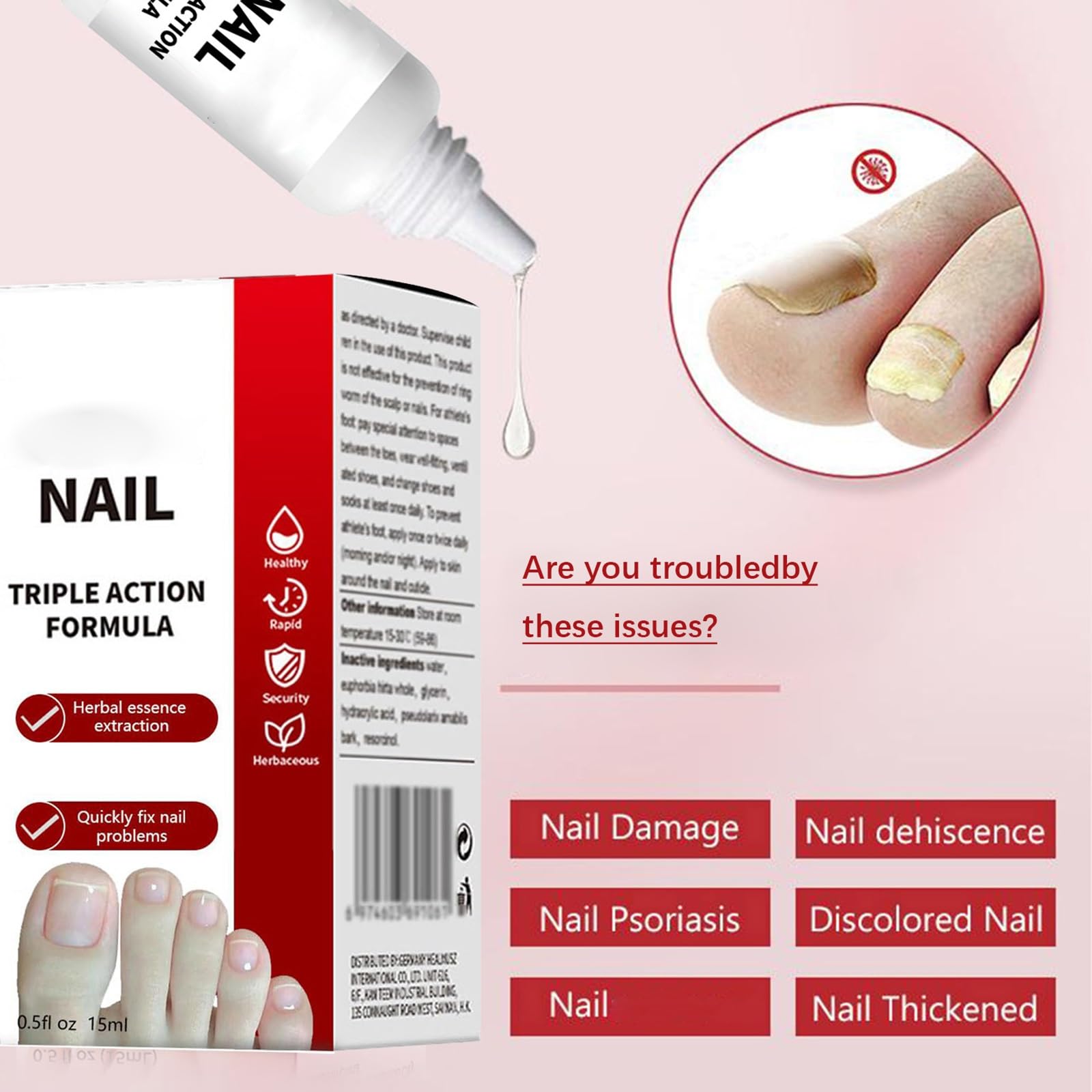Product label for Toenail Treatment for Discoloration showing usage guidelines.