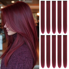 TOFAFA 22 inch burgundy clip-in extensions add instant length and color.