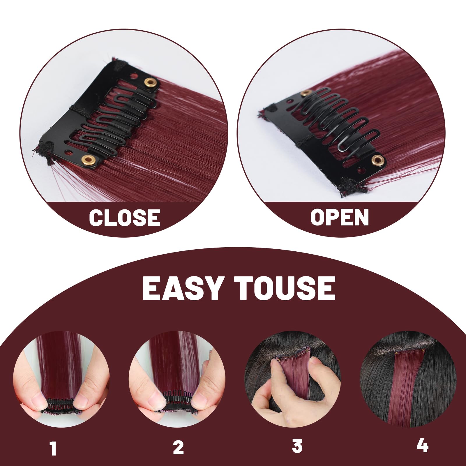 TOFAFA burgundy extensions in individual packaging prevent tangling and mess.