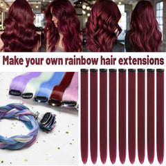 TOFAFA cherry red synthetic hair extensions, straight and versatile for daily wear.