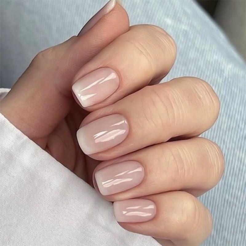 TOGZOM square ombre nude short nails set for quick chic manicure at home.