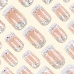 TOGZOM safe, sturdy square nails with French tips and glitter finish for comfortable wear.