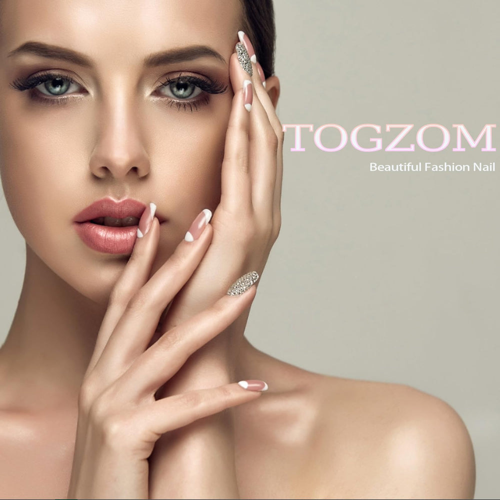 TOGZOM DIY manicure ready nails with silver glitter finish and glossy shine.