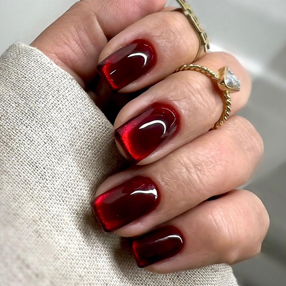 TOGZOM wine red press-on nails in square shape for quick, bold style.