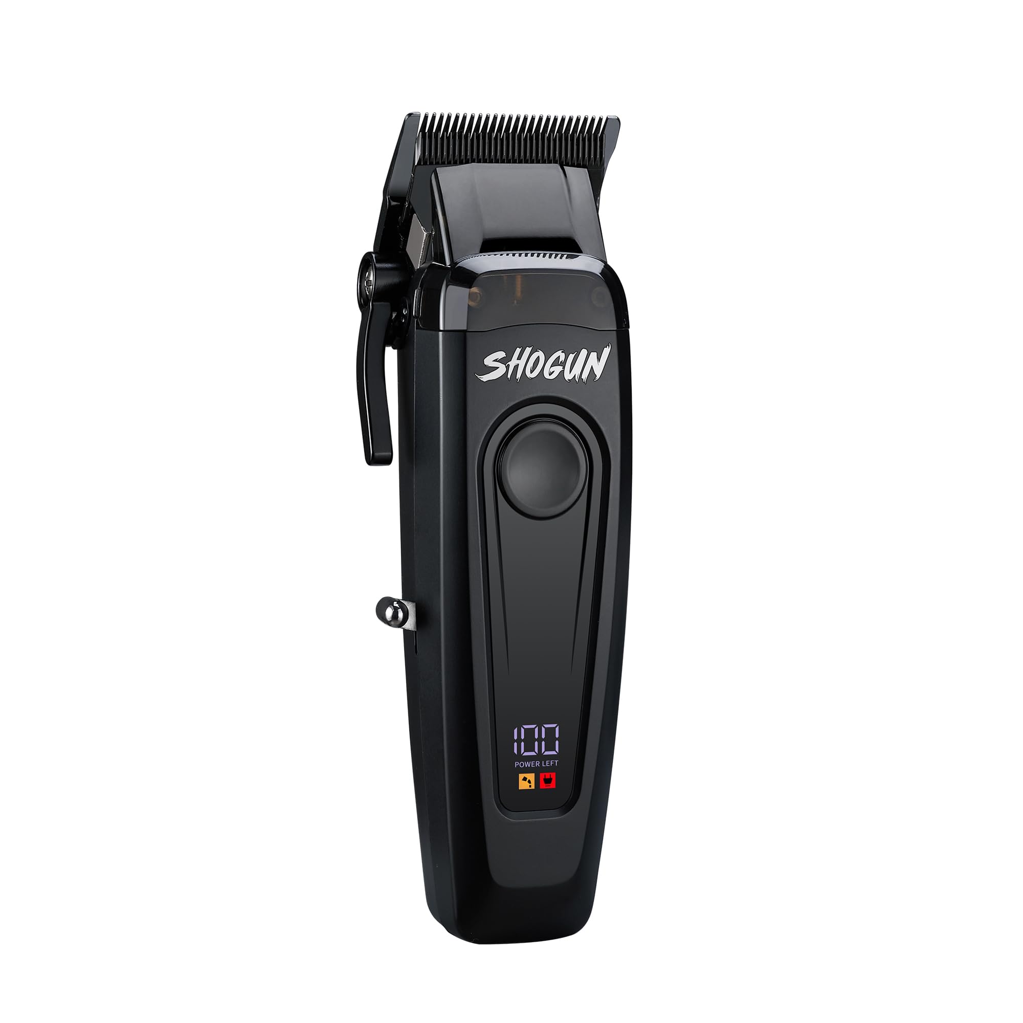 TOKOYA Shogun clipper with black titanium DLC blade for razor-sharp fades.