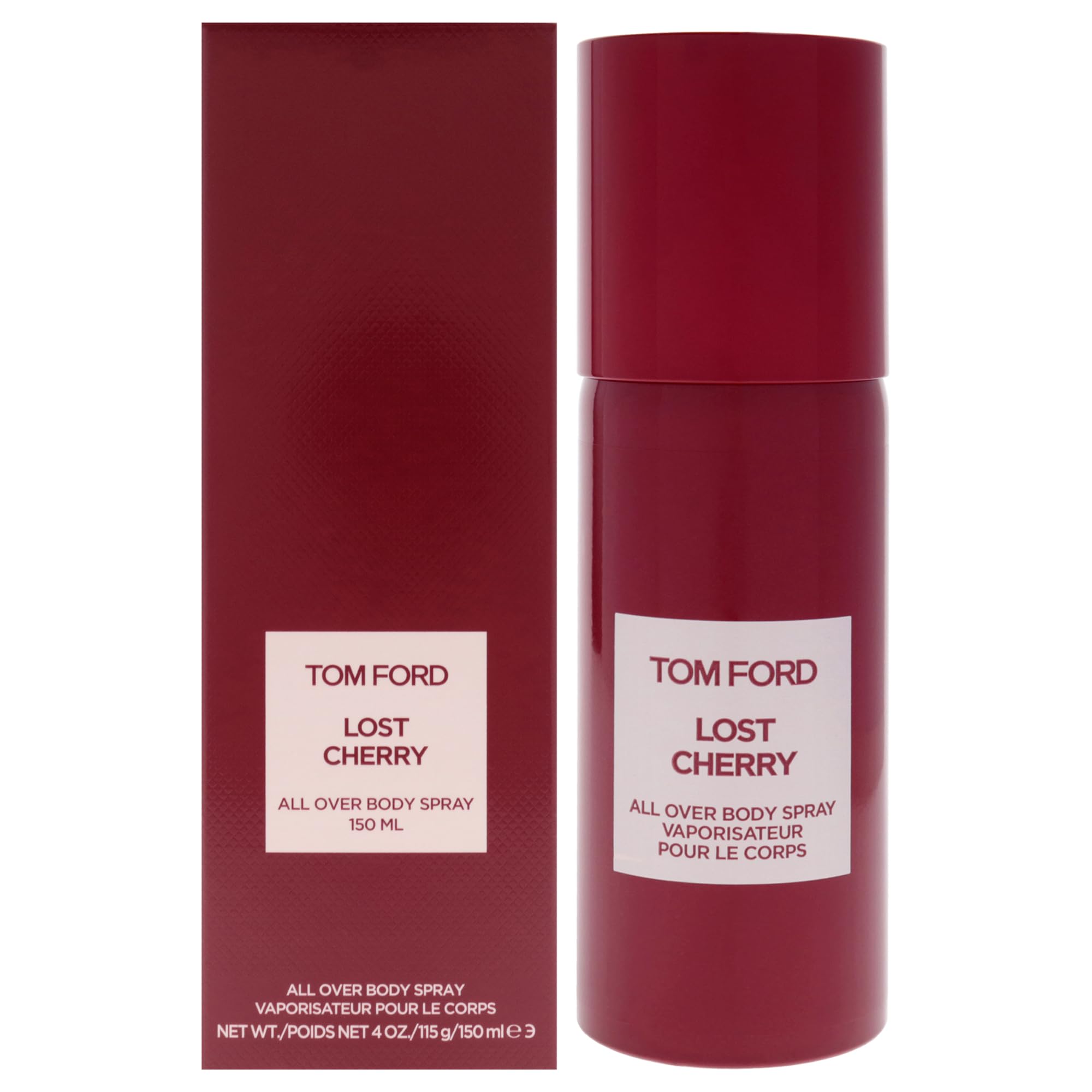 Tom Ford Lost Cherry bottle on display, versatile all-over body spray for daily wear.