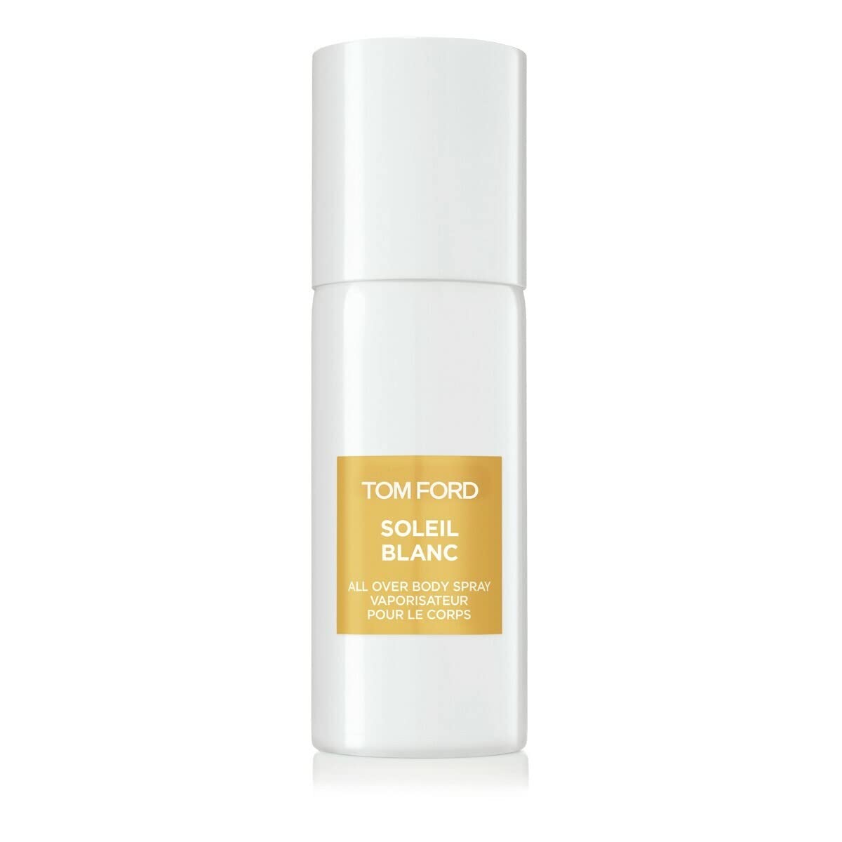 Tom Ford Soleil Blanc all-over body spray bottle close-up offers skin-refreshing mist.