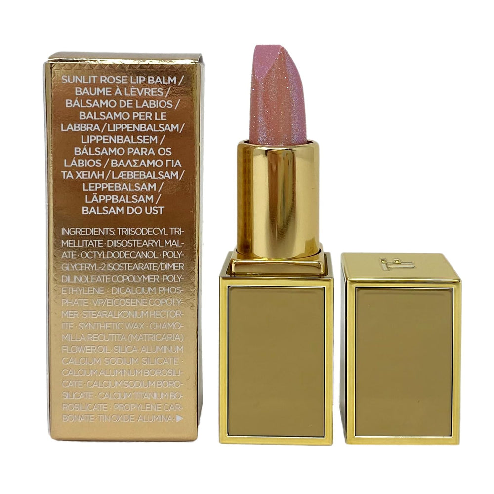 Tom Ford Soleil Sunlit Rose mini lip balm close-up shows smooth texture and light sheen.