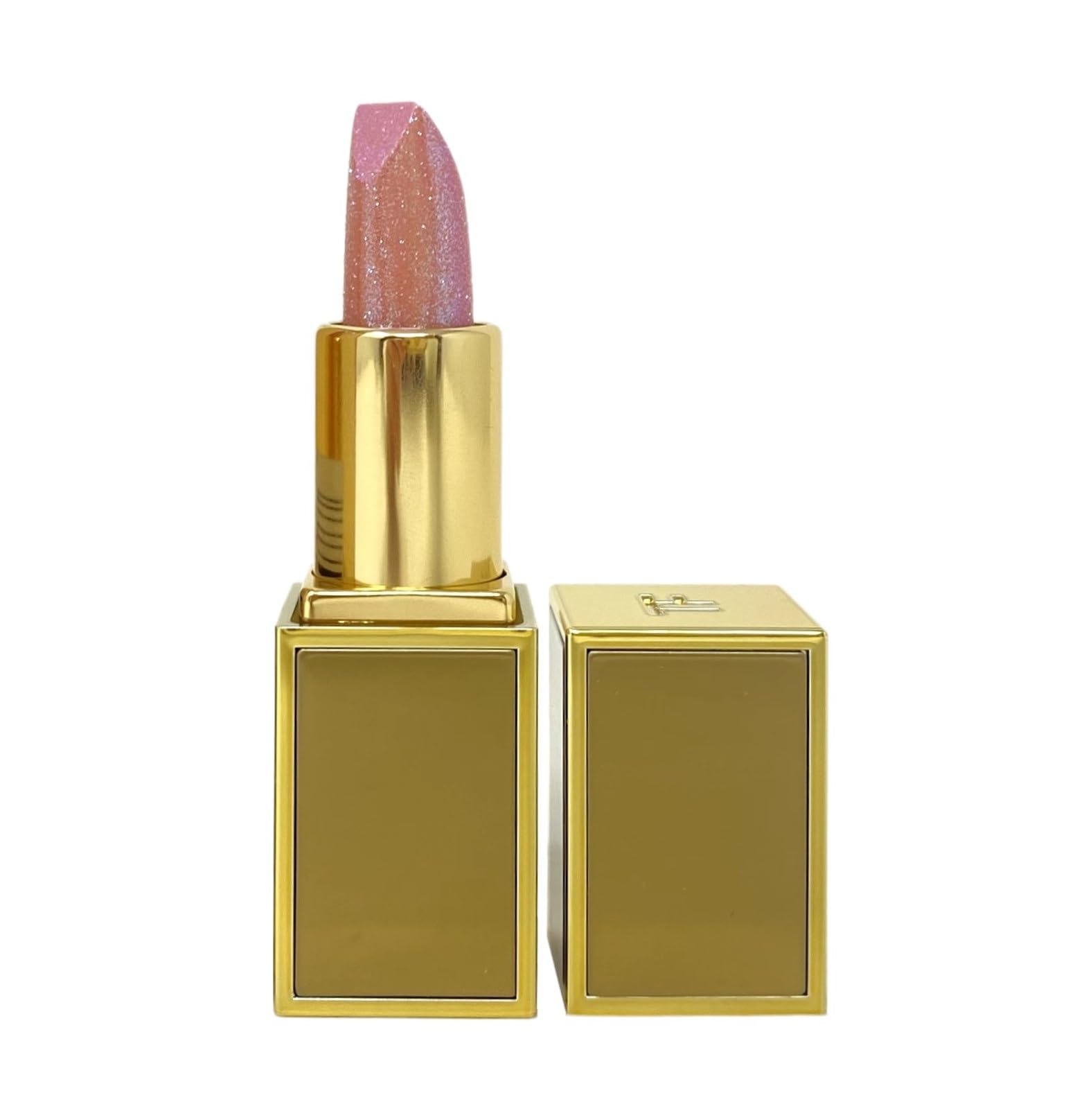 Tom Ford Soleil Sunlit Rose swatch on lips reveals subtle pink tint and pearlescent shine.