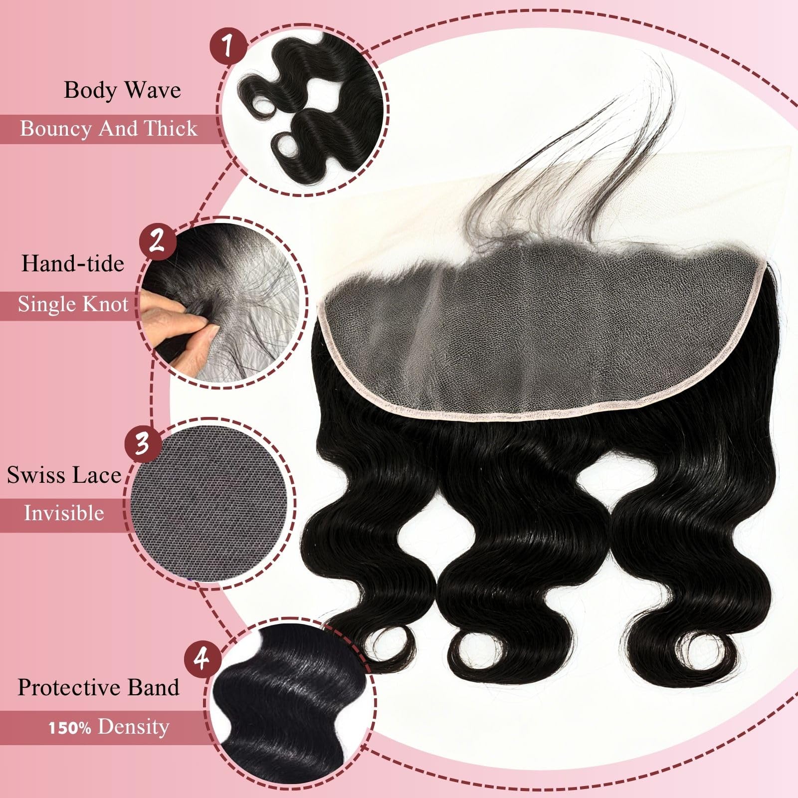 TOMAFUN 13x4 HD lace frontal 14-inch bangs close-up for natural pre-plucked hairline.
