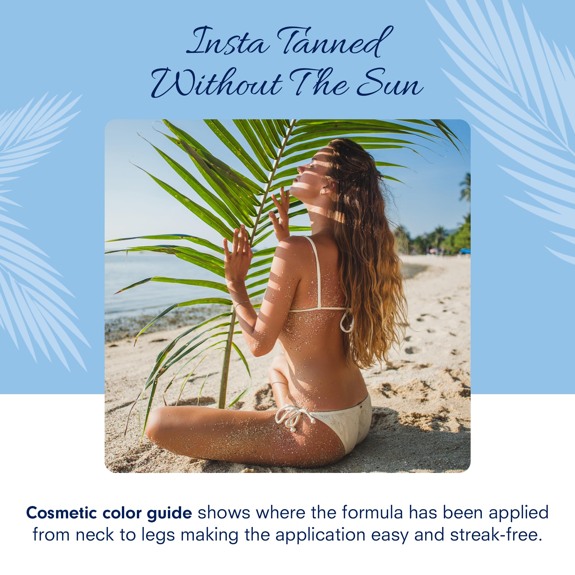 TOMAS TOTAL TAN color guide shows face-to-toes coverage for even results.