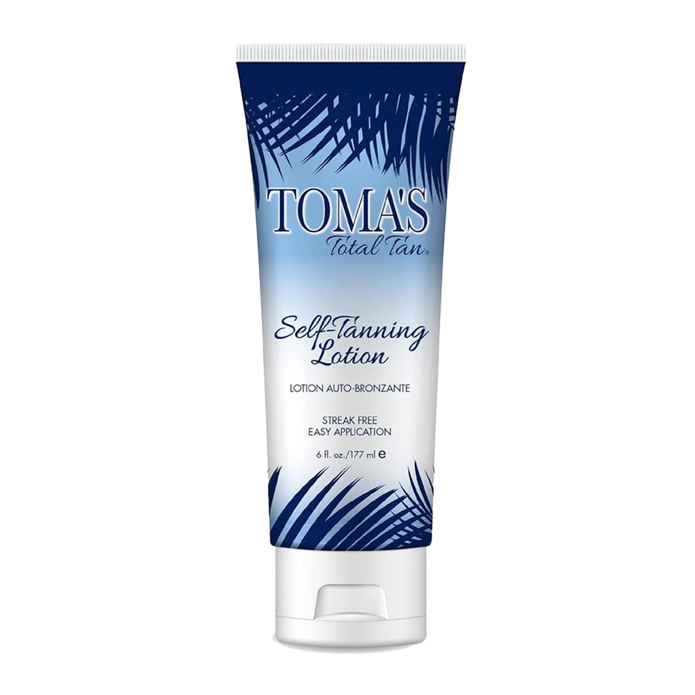 TOMAS TOTAL TAN self-tanning lotion bottle for an even, sunless glow.