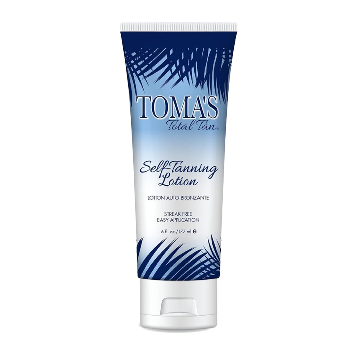 TOMAS TOTAL TAN self-tanning lotion bottle for an even, sunless glow.