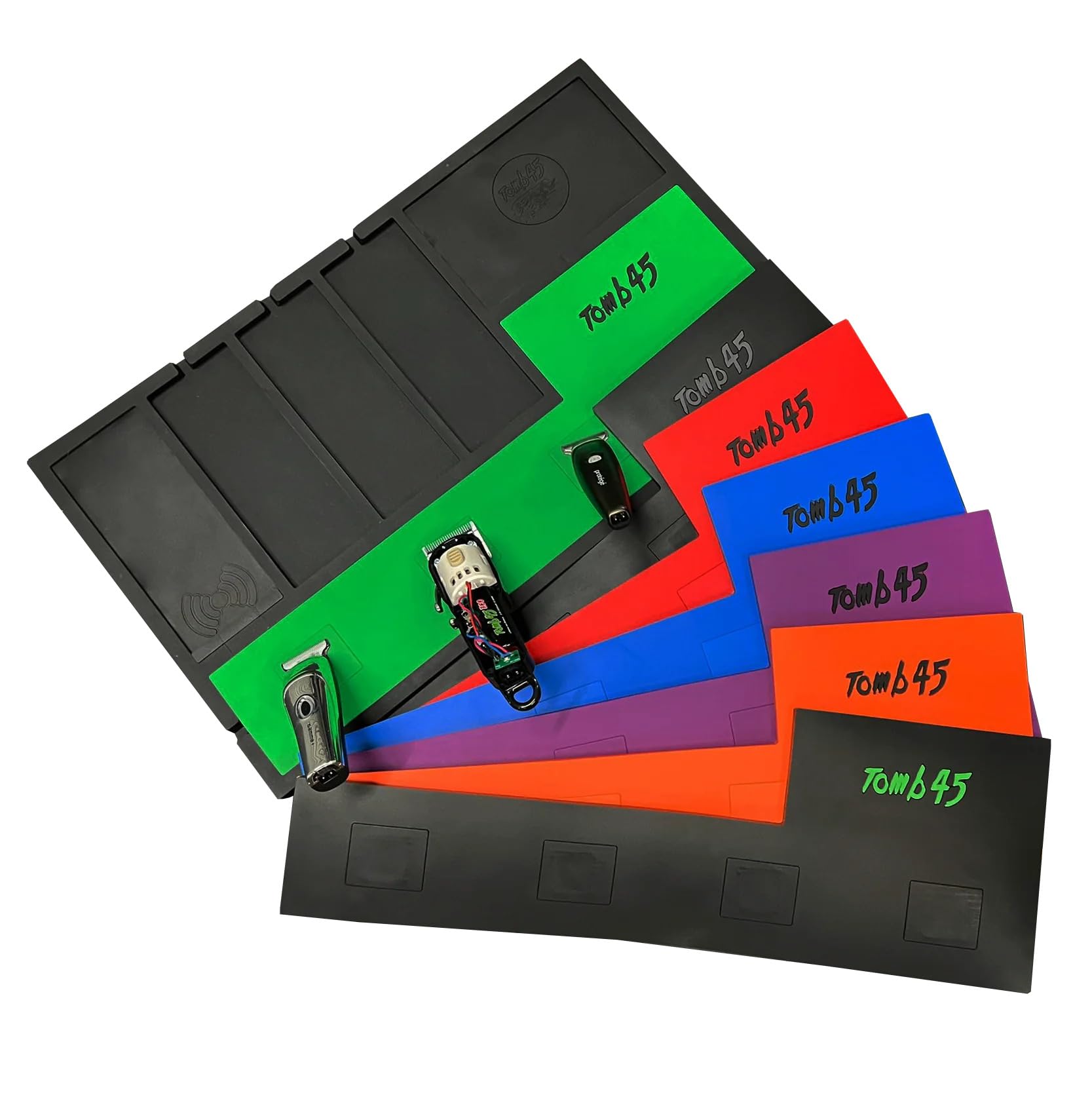 Tomb 45 magnetic mat insert closeup showing secure tool holds and spill protection