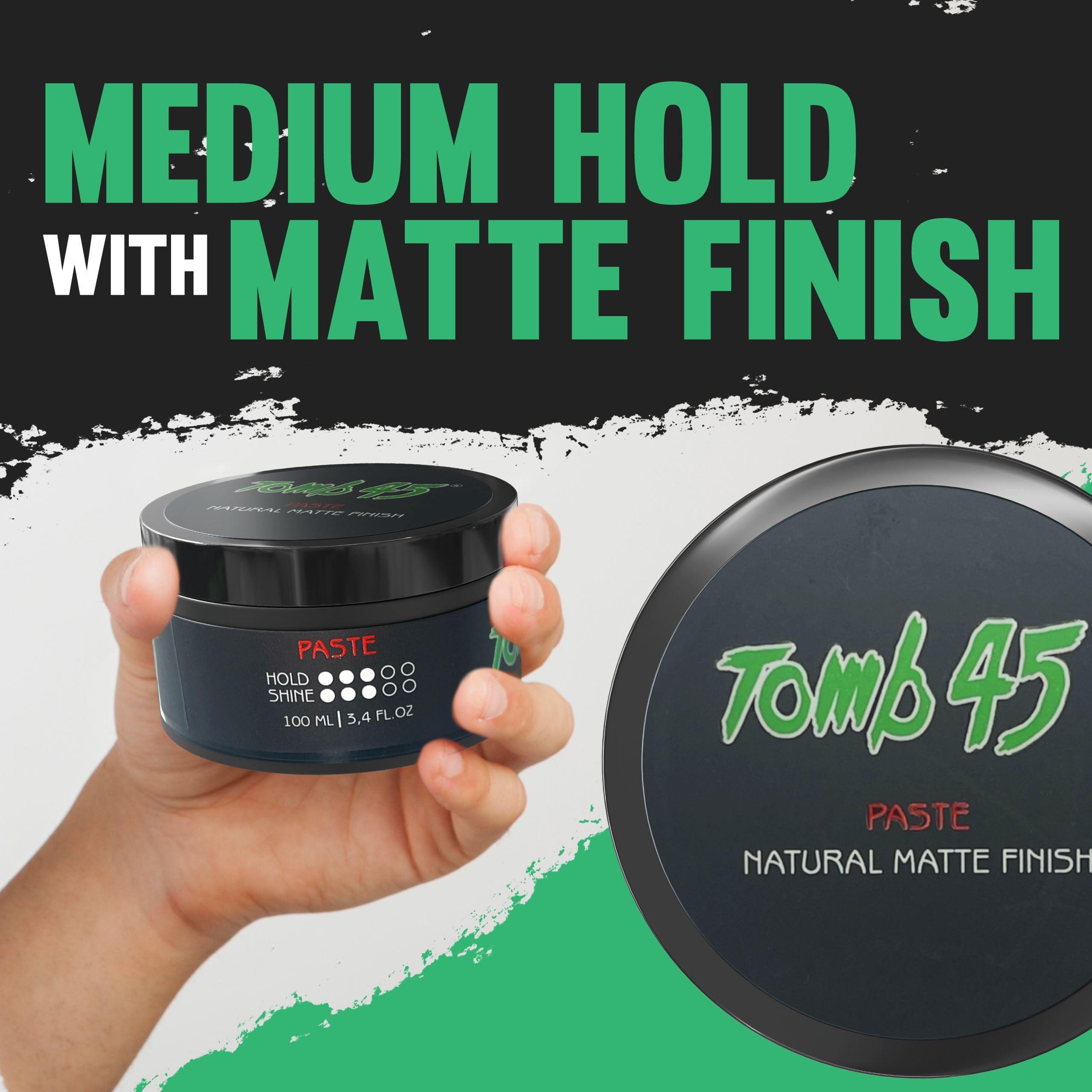 All hair types texture with Tomb 45 styling paste for versatile results.
