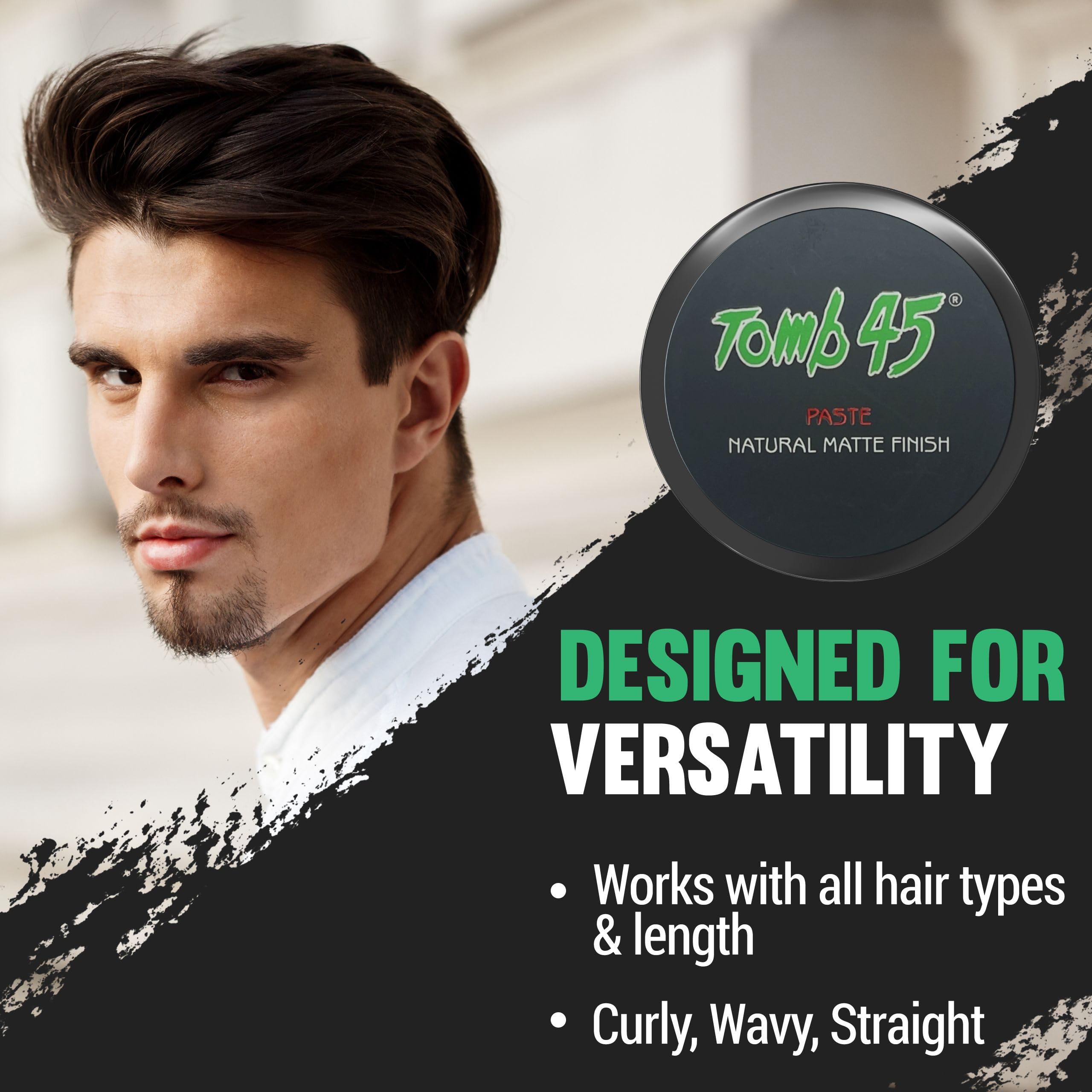 Model hair with Tomb 45 for natural, flexible hold and matte appearance.