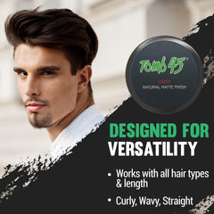Model hair with Tomb 45 for natural, flexible hold and matte appearance.