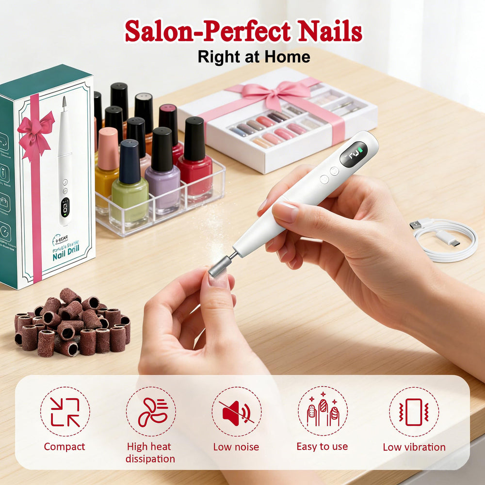 TOMETOTES cordless nail file shows battery status for ongoing sessions.