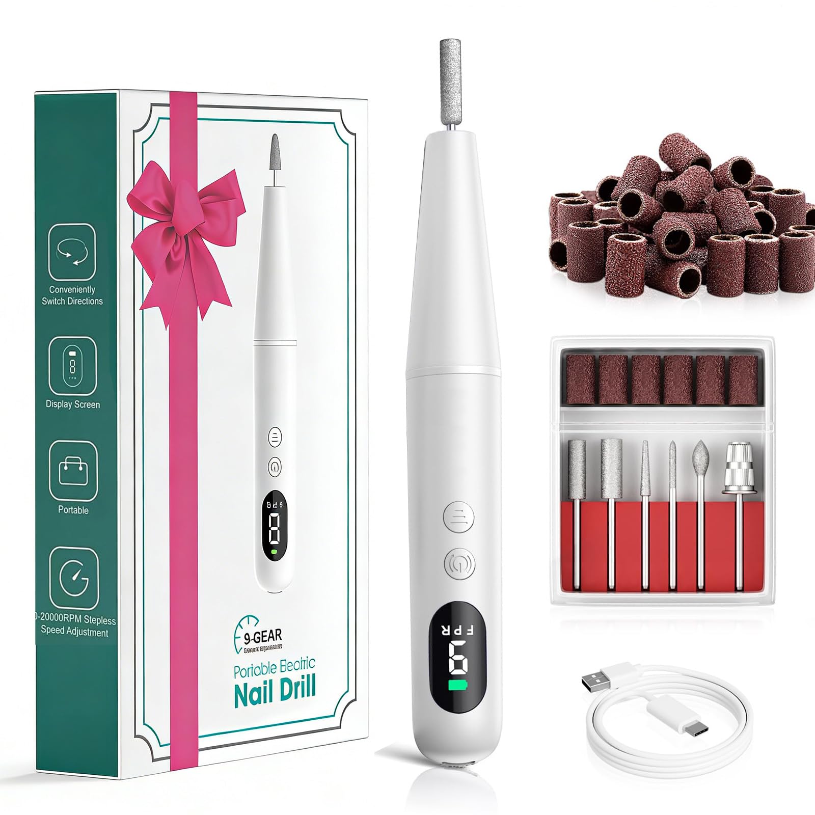 TOMETOTES salon nail drill with LED display for precise gel nails.