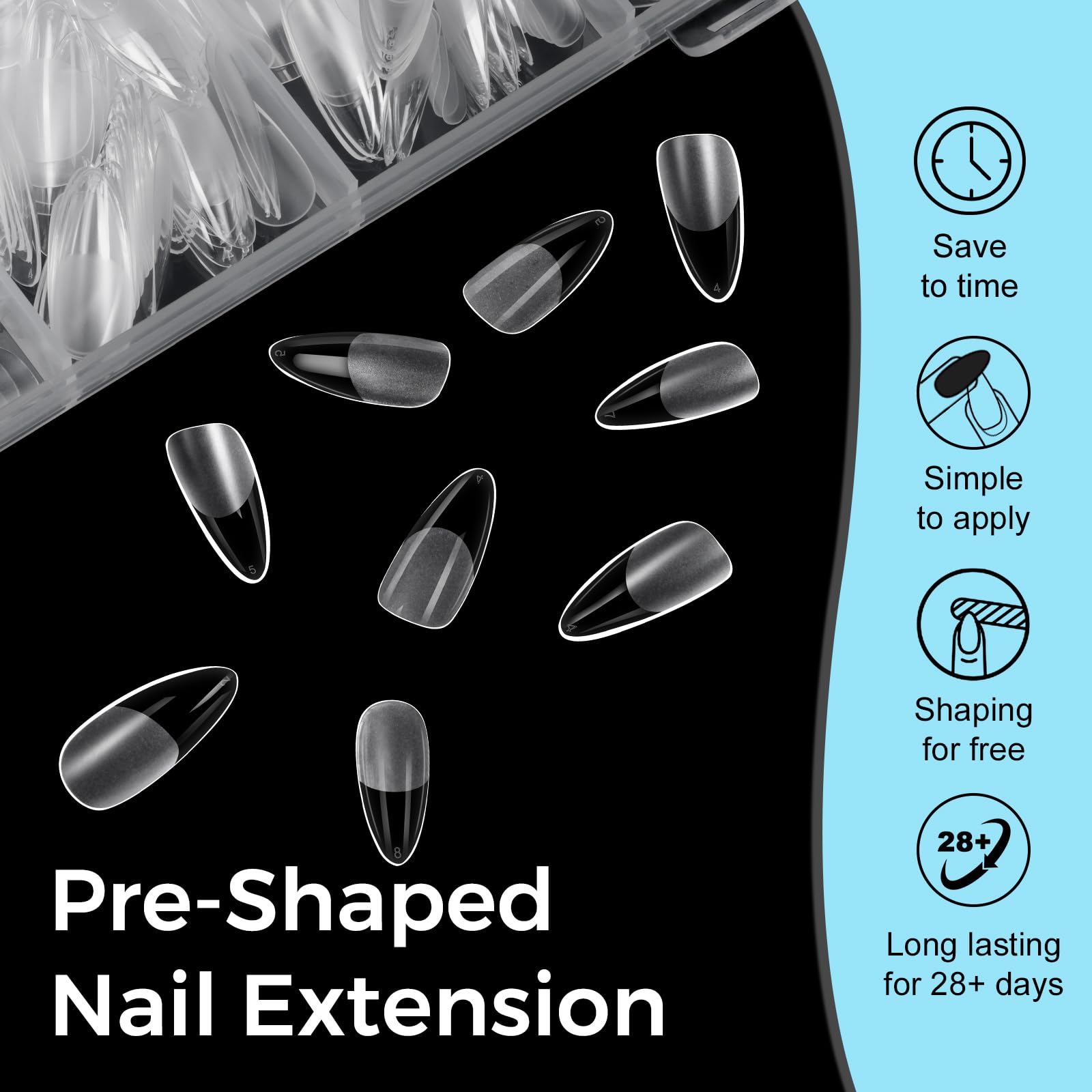 TOMICCA almond gel nail tips beginner-friendly with simple sizing.