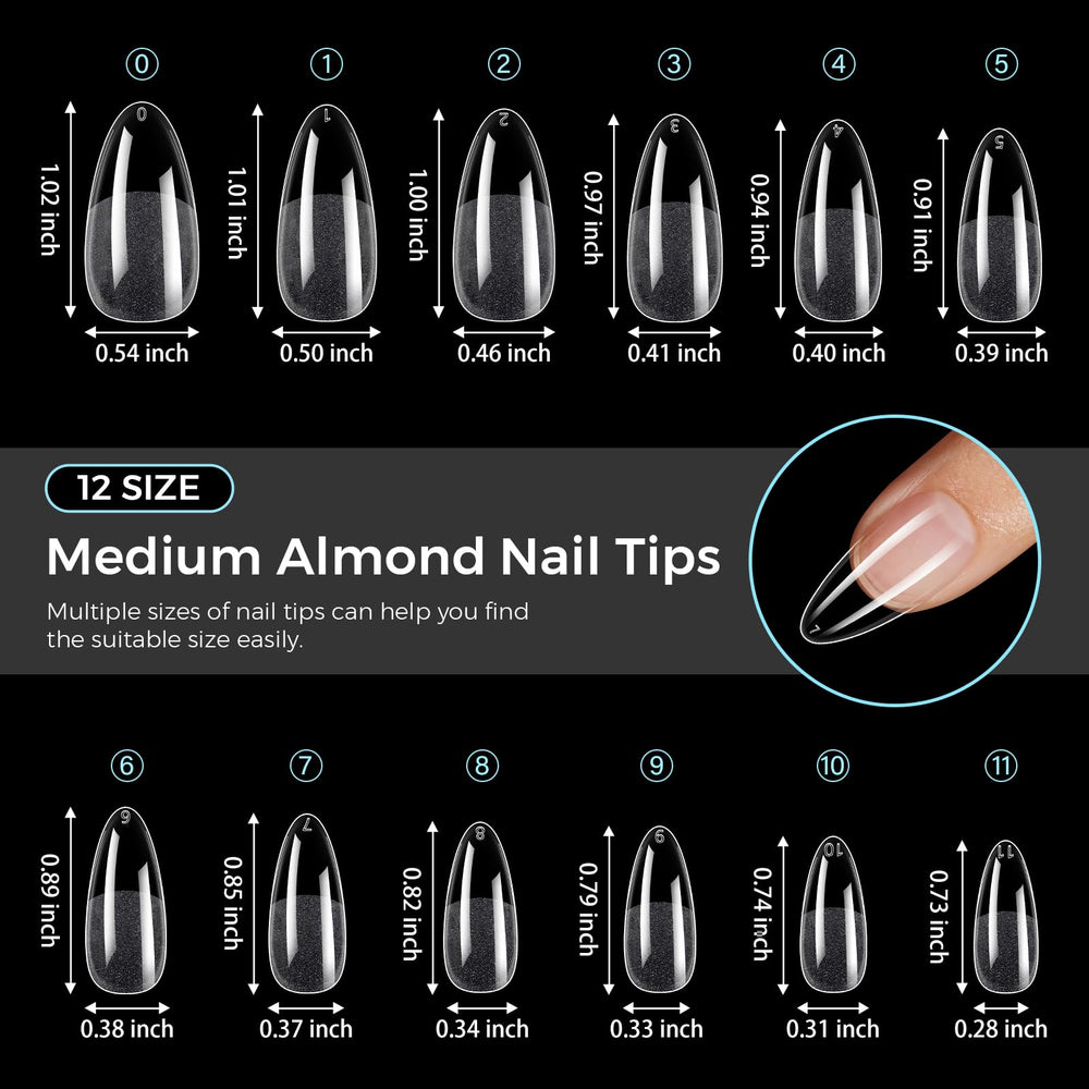 TOMICCA almond gel nail tips clear look for versatile nail art.