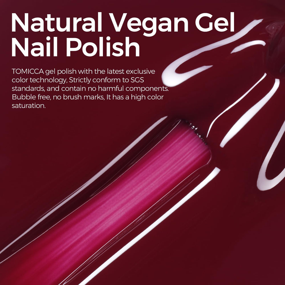 TOMICCA Cherry Red gel polish top coat close-up suggests durable shine