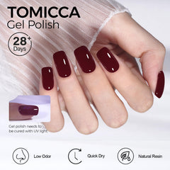 TOMICCA Cherry Red gel polish wide brush demonstrates smooth, streak-free application