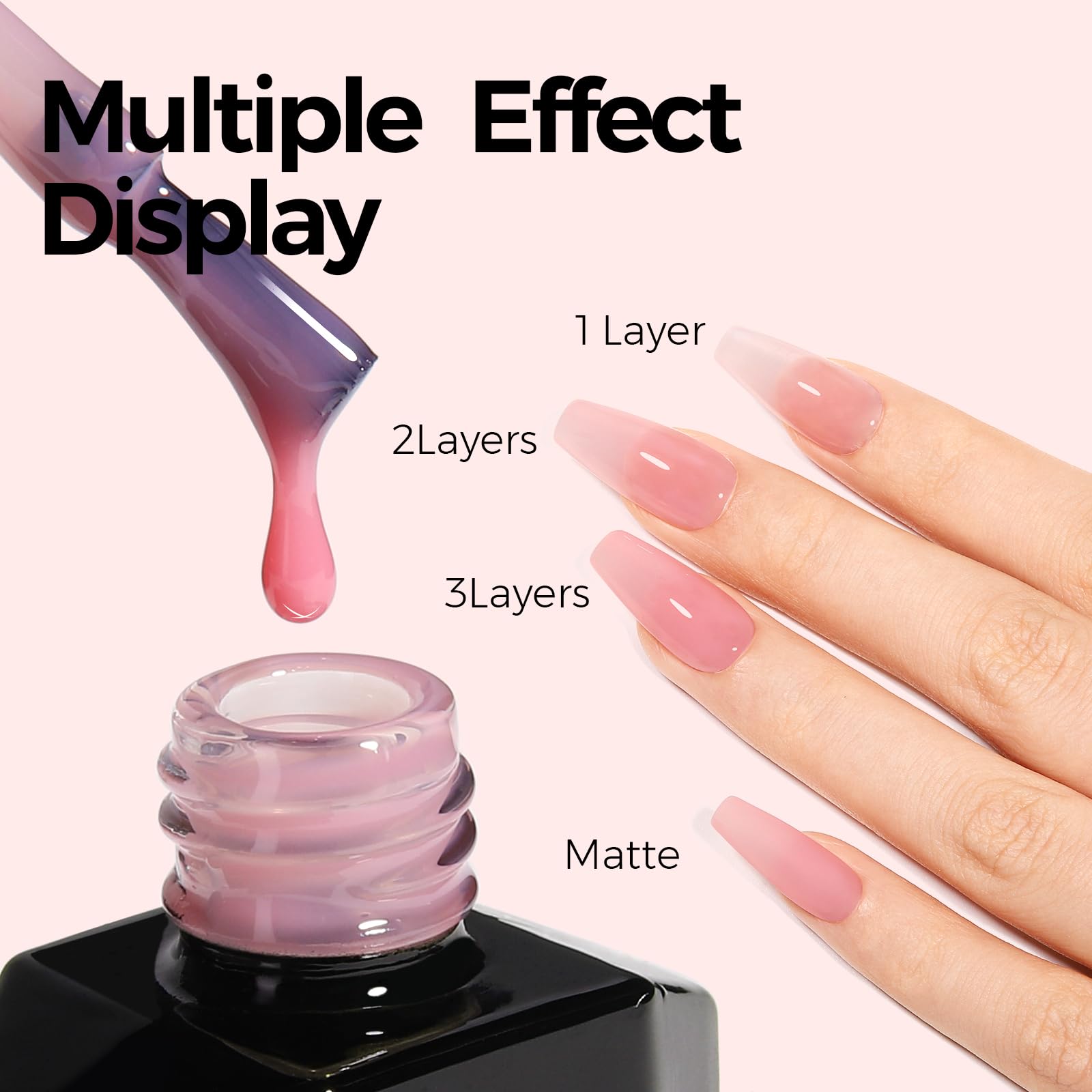 TOMICCA jelly pink gel polish close-up for effortless French nail design.